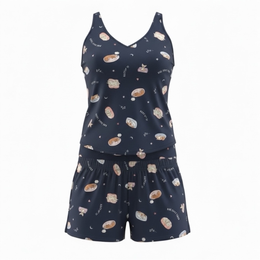 Women's Navy Printed Sleepwear Set - Picture 1 of 3